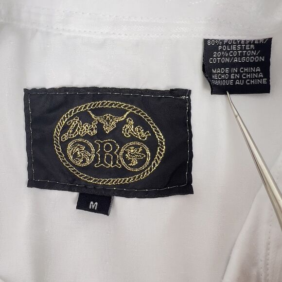 Dos De Oro Rodeo Shirt Sz M Pearl Snap Clean White Red Embroidery Front Back - Picture 3 of 12